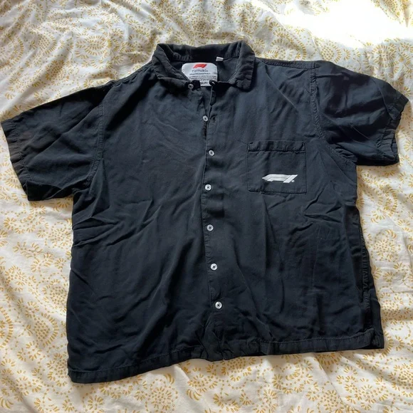 Pacsun Viscose Formula 1 Black Button Up Shirt Distressed - Picture 2 of 10